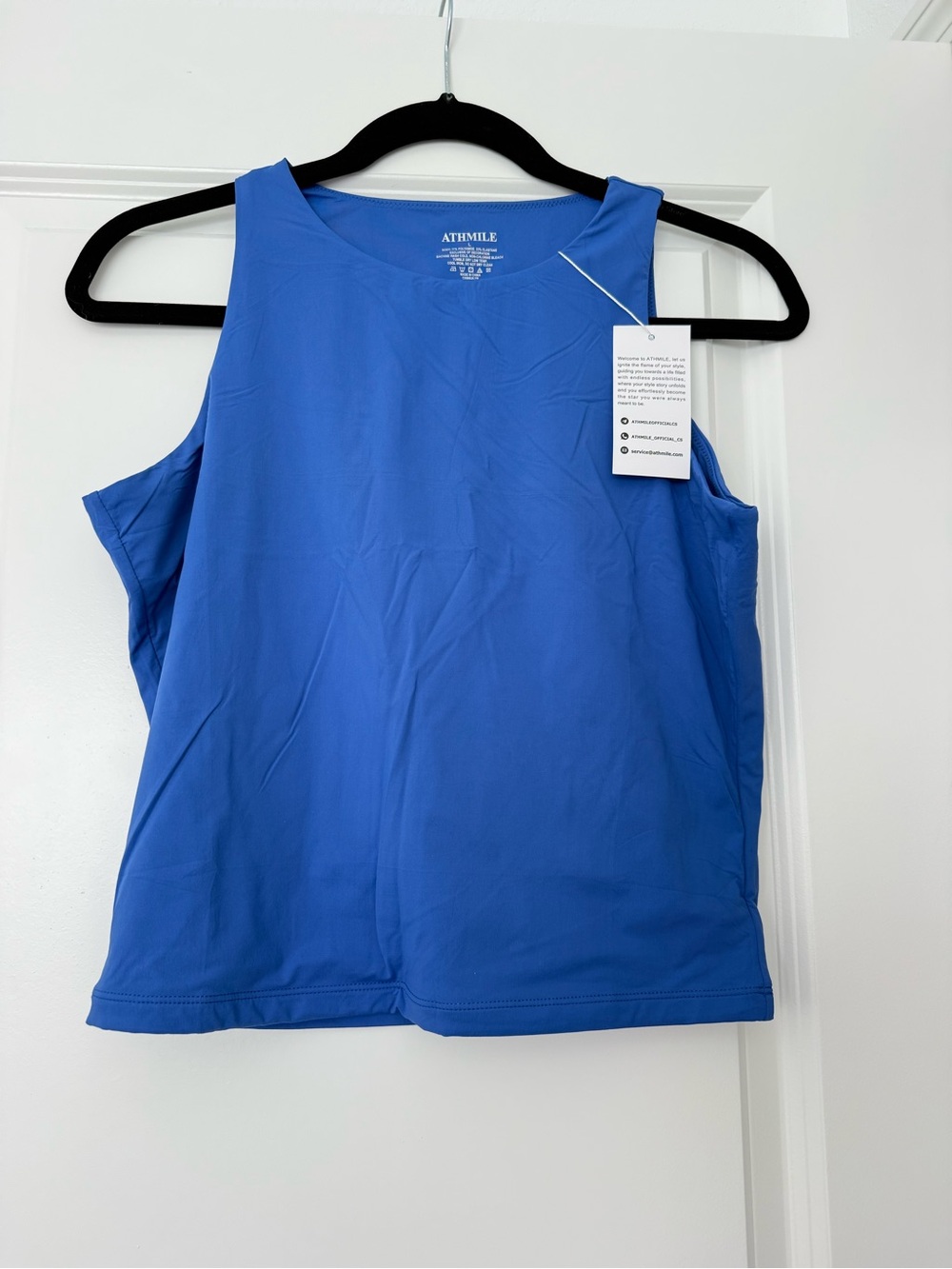Sleeveless High-Neck Crop Tank Top — Blue - Picture 2 of 4